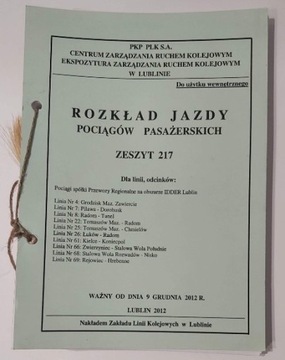 Służbowy Rozkład Jazdy Pociągów Lublin 2012