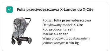 FOLIA PRZECIWDESZCZOWA DO WÓZKA X-Lander X-Cite