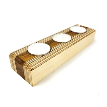 Świecznik potrójny na tealight - drewno, handmade 