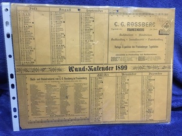 Stary kalendarz naścienny rok 1899 | 32x24 cm