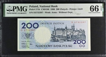 200 złotych 1990  PMG 66 EPQ