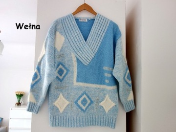 SWETER WEŁNIANY WEŁNA CIEPŁY LUŹNY DŁUGI 38 M