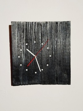 Zegar ścienny, drewno, Shou Sugi Ban, Rękodzieło