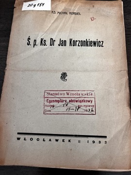 Ś. P. Ks. Dr Jan Korzonkiewicz 1933 rok