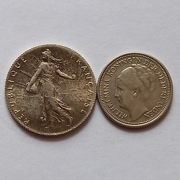 50 CENTIMES z 1920 r i 10 CENTS 1935 r, srebro