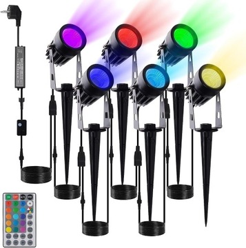 Reflektor ogrodowy Led RGB wbijany zestaw 6 szt 