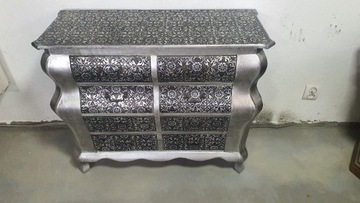 Duża stylowa srebrna komoda - 8 szuflad