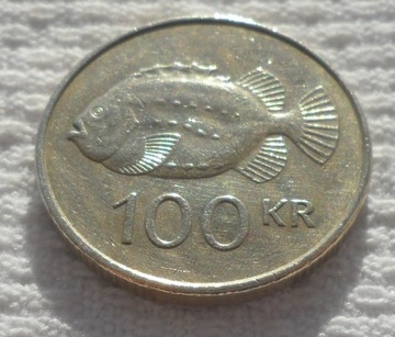 Islandia 100 koron 1995 Ryba Tasza Ładny stan