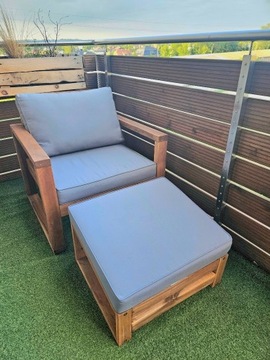 Drewniane krzesło balkonowe ogrodowe Fotel Leżak Lite drewno Podnóżek