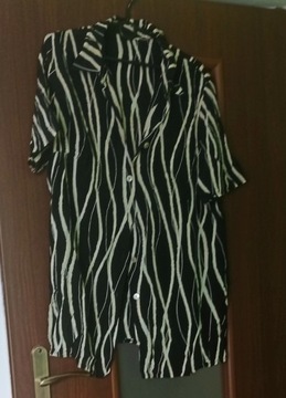 czarna bluzka w kremowe paski, rozpinana, zebra 