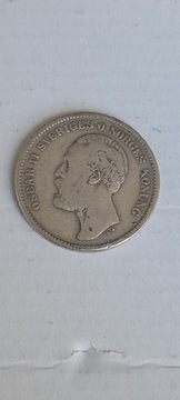Moneta Szwecja Oscar II 2 KRONOR 1876 ROK RZADKI 