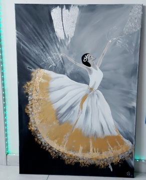 "Baletnica w bieli" obraz ręcznie malowany Akryl 70x100 