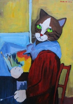 Kot wg Modiglianiego, 42x29,7 kot koty Modigliani