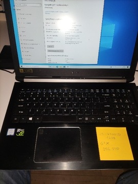 Laptop gamingowy Acer A715 i7-7700hq 16gb 1050ti 