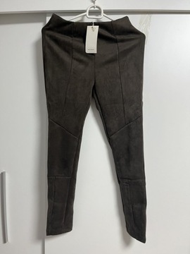 Spodnie welurowe legginsy khaki reserved xs