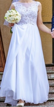 Suknia ślubna biała lejąca 36 S wzrost 170