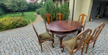 Stół owal orzech włoski + 6 krzeseł