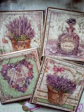 Podstawki shabby chic lawenda Prowansja decoupage 