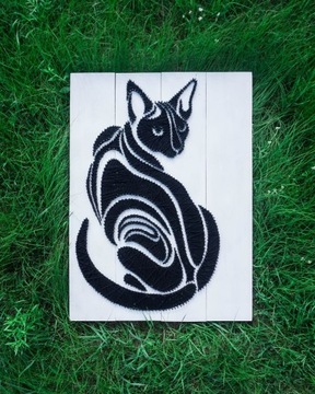 Kot Obraz String Art Rękodzieło 80x60cm
