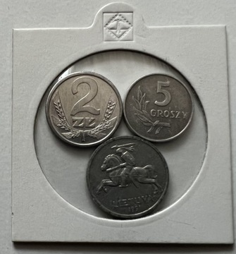 Polska PRL LITWA - zestaw 3 monet w holderze