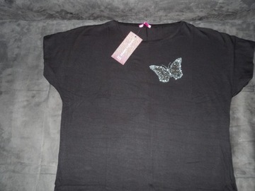Bluzka z motylkiem, elastyczna. T-shirt czarna S-M