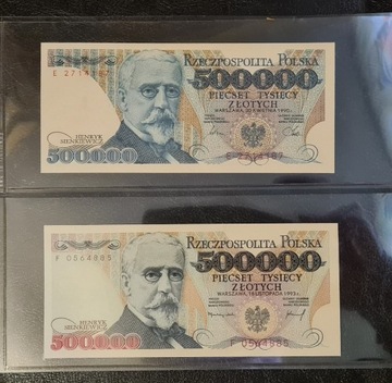  2 warianty banknotow 500000 zł UNC