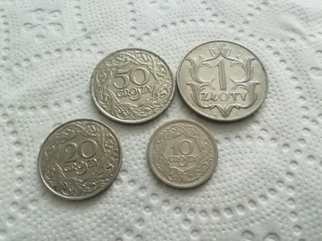 Zestaw 10,20,50 groszy z 1923r. i 1 złoty z 1929r.