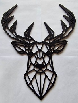Drewniana geometryczna ozdoba czarna głowa jelenia