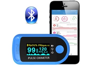 Pulsoksymetr pulsometr napalcowy Bluetooth APP 
