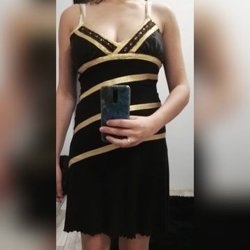 Sukienka suknia wieczorowa czarna złota 38 M