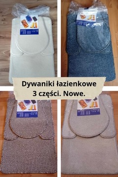 Dywaniki łazienkowe, komplet, 3 części, mata, nowy