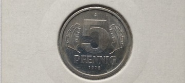 Niemcy - NRD 5 fenigów, 1978 rok. #S64