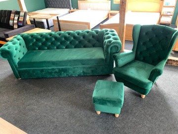 Sofa Chesterfield Fotele uszaki Pufa NA WYMIAR