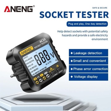 Aneng AC10 tester gniazd elektrycznych, multimetr 