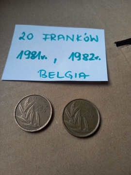 2 monety 20 franków Belgia 1981, 1982 obiegowe