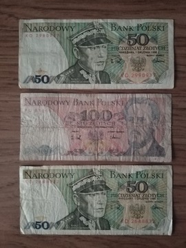 3 Banknoty 50 zł 100 zł 1988 Waryński Świerczewski