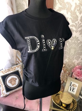 Cudny top Dior kryształki czarny tshirt