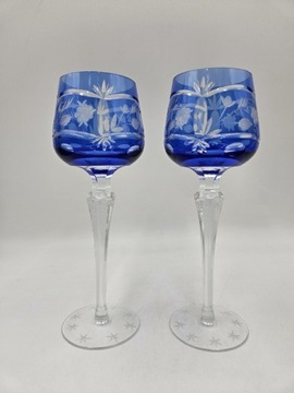 Dwa kryształowe kieliszki do wina niebieskie remer