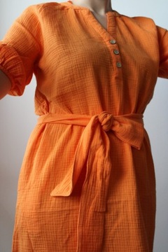 Pomarańczowa sukienka b.young z paskiem, rozmiar38