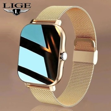 Smartwatch LIGE ze złotą branzoletą ( druga silikonowa GRATIS )
