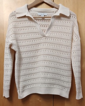 Amisu kremowy sweterek ażurowy 100% bawełna 36 S