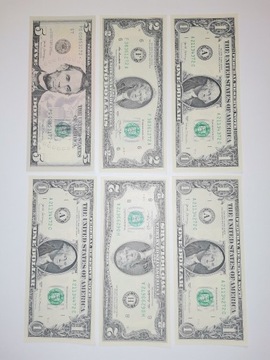 Banknoty dolar USA DUŻY ZESTAW UNC x 6 szt., (61)