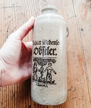 Gliniana butelka z napisami retro vintage