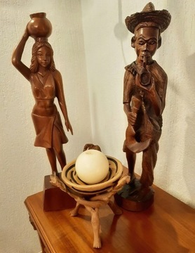 Dwie figury z drewna RZEŹBA i półmisek drewniany