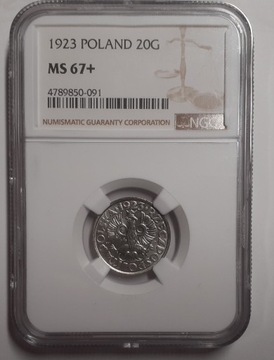 20 groszy 1923 NGC MS67+      REWELACYJNA NOTA!!! 