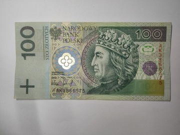 Banknot 100 zl 1994 seria AK