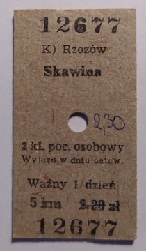 PKP Bilet kartonowy Rzozów-Skawina