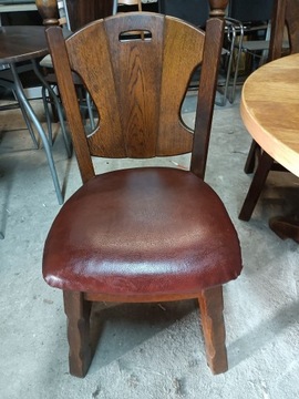 Dębowe krzesła,skóra siedzisko+stół