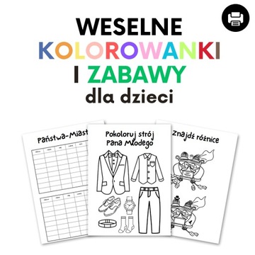 Kolorowanki i zabawy dla dzieci na wesele DO DRUKU