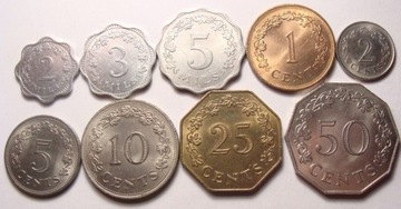 Malta komplet 9 monet z lat 70. Każda inna! STAN!!